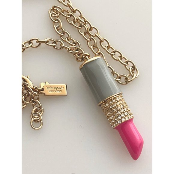 kate spade Jewelry - Kate Spade RARE “Kiss & Makeup” Lipstick Necklace EUC